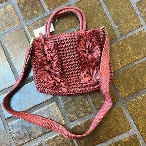 NWT LOFT Sunwashed Clay Woven Fringe Straw Crossbody Bag